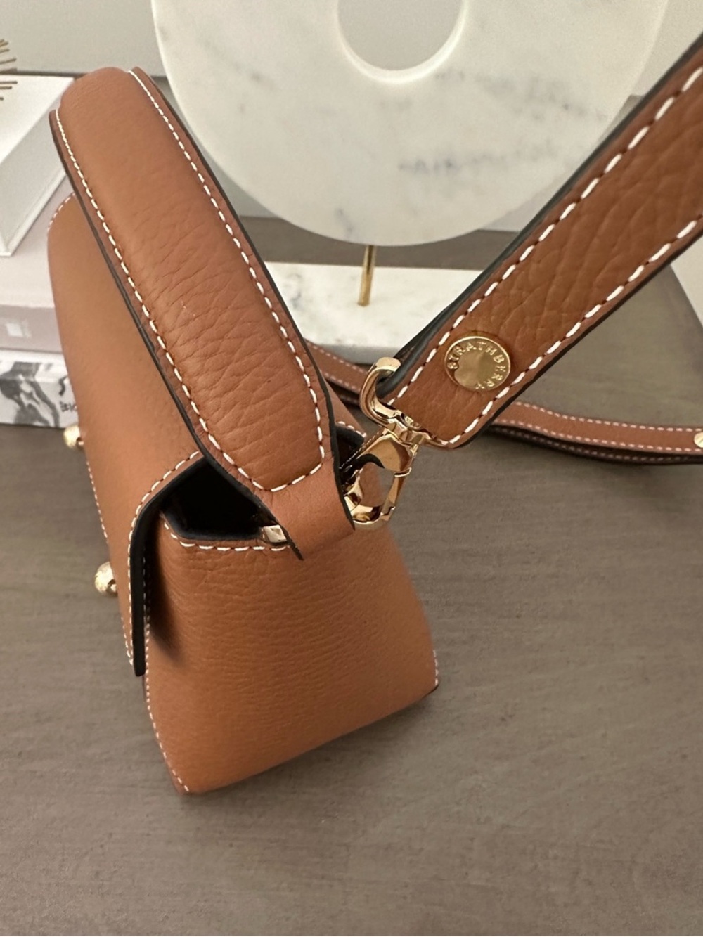 Strathberry Tan Nano Mosaic Leather Top-Handle Bag - Picture 3 of 10